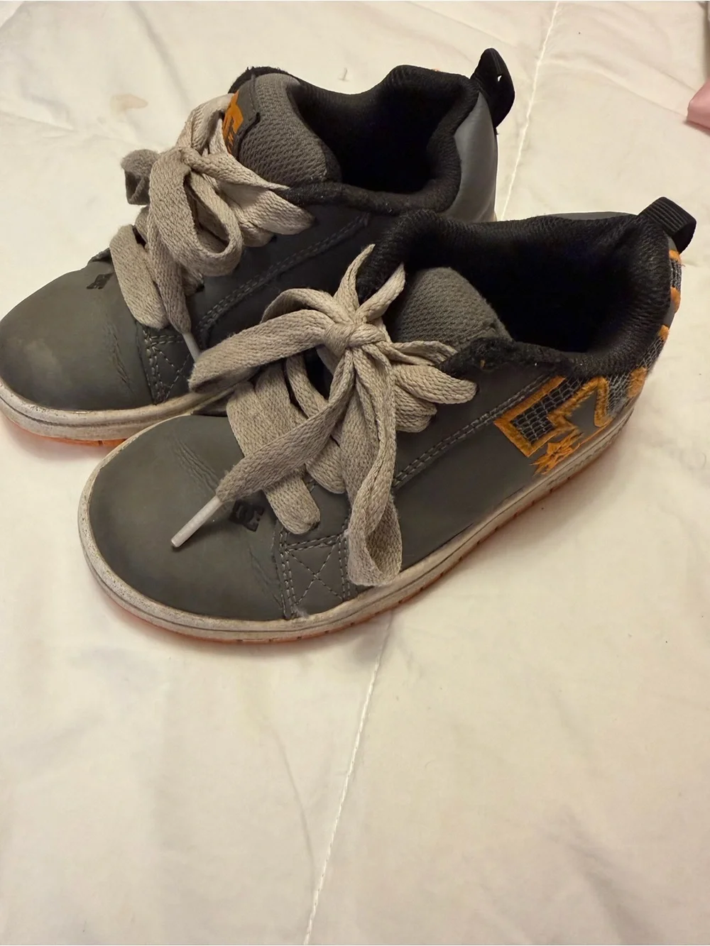 DC Kids Gray and Orange Lace-Up Sneakers